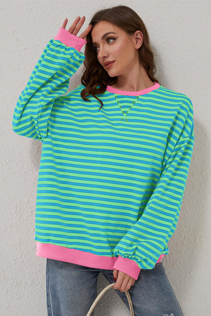 Sweat-shirt sur-dimensionné à rayures bleu ciel *