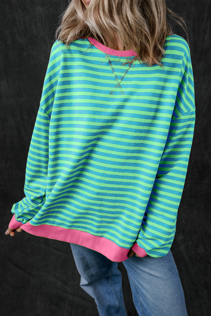 Sweat-shirt sur-dimensionné à rayures bleu ciel *