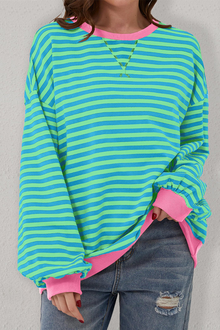 Sweat-shirt sur-dimensionné à rayures bleu ciel *