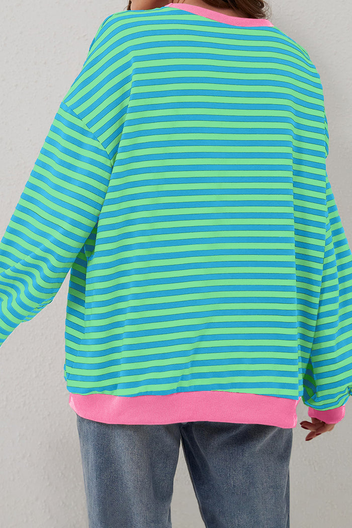 Sweat-shirt sur-dimensionné à rayures bleu ciel *