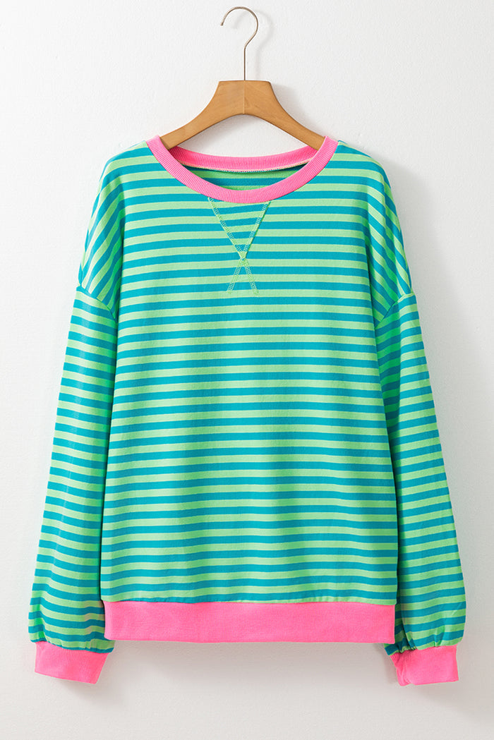 Sweat-shirt sur-dimensionné à rayures bleu ciel *