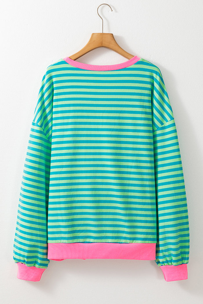 Sweat-shirt sur-dimensionné à rayures bleu ciel *