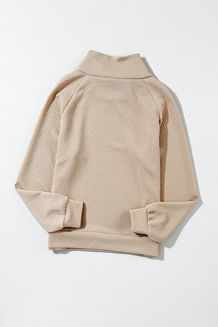 Sweat-shirt texturé à col montant et boutons asymétriques abricot