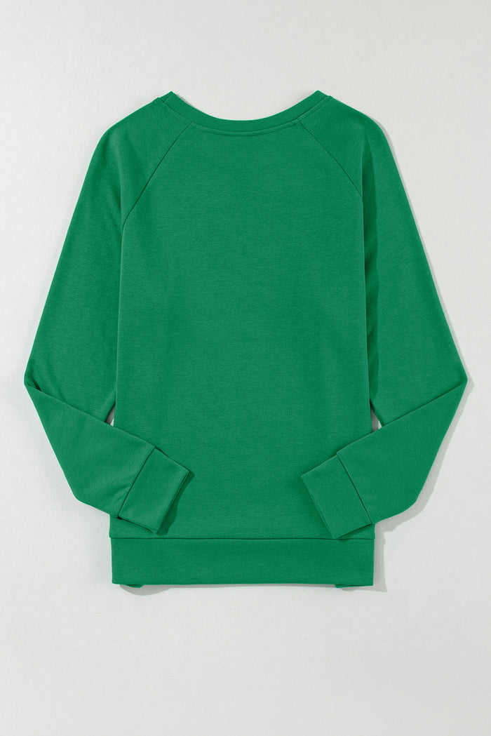 Sweat-shirt vert uni à col rond et manches raglan