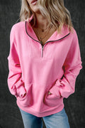 Sweat-shirt zippé à col montant et poche kangourou Bonbon
