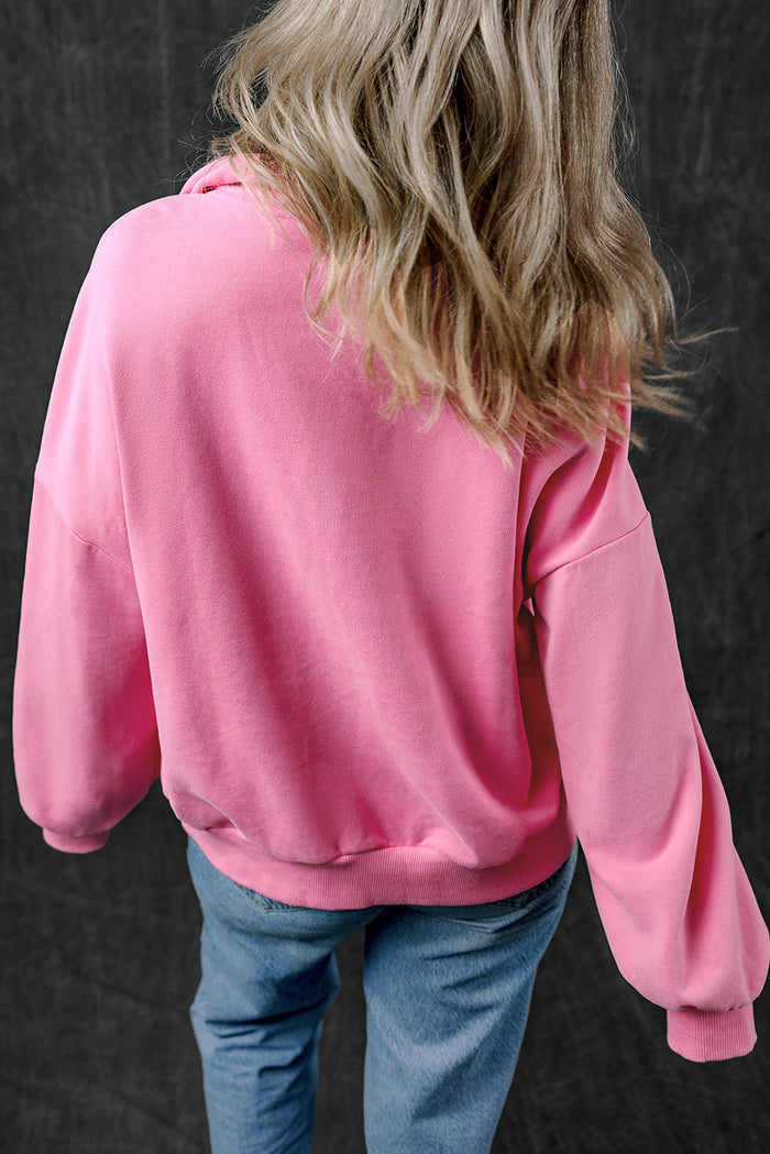 Sweat-shirt zippé à col montant et poche kangourou Bonbon
