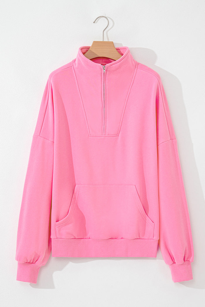 Sweat-shirt zippé à col montant et poche kangourou Bonbon