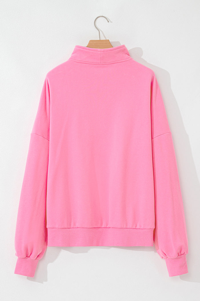 Sweat-shirt zippé à col montant et poche kangourou Bonbon