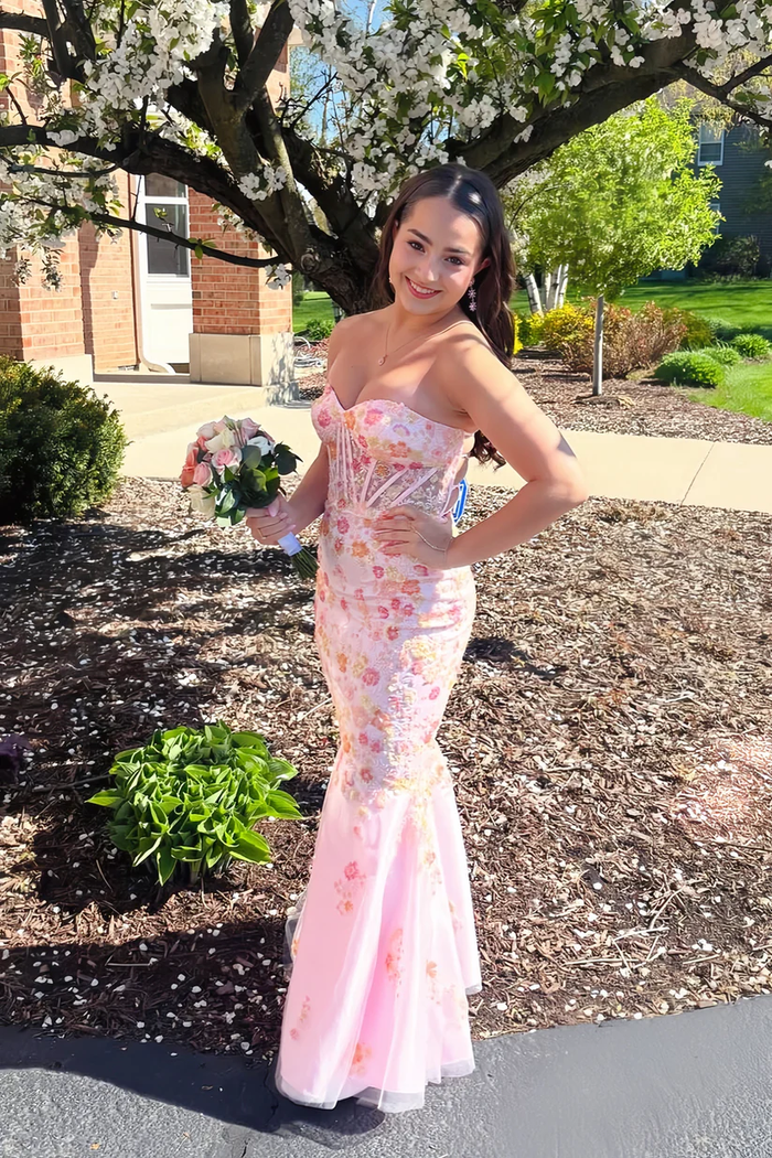 Sweetheart Floral Beaded Mermaid Long Dress