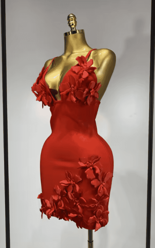 Taaliyah V neck floral bodycon bandage mini dress designed for birthdays, cocktail parties, and elegant evening events.