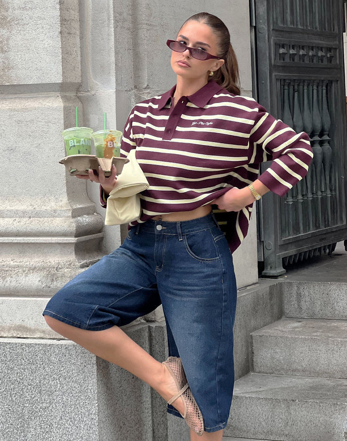 The Bestie - Knit Collared Sweatshirt in Fig