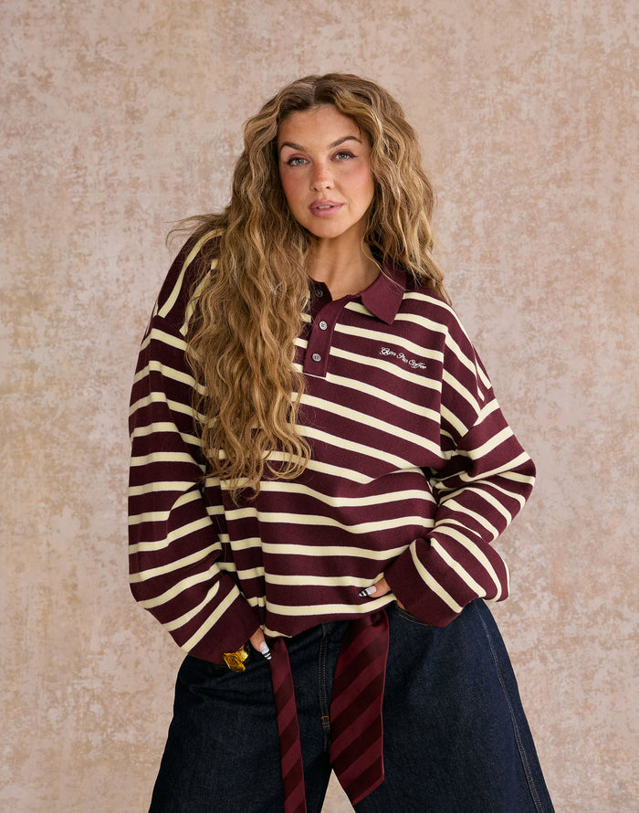 The Bestie - Knit Collared Sweatshirt in Fig