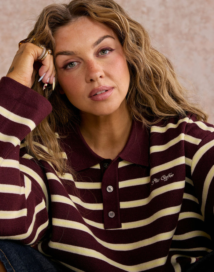 The Bestie - Knit Collared Sweatshirt in Fig