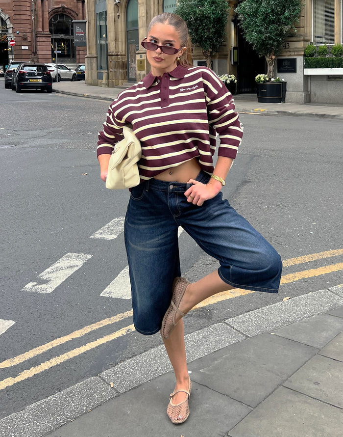 The Bestie - Knit Collared Sweatshirt in Fig