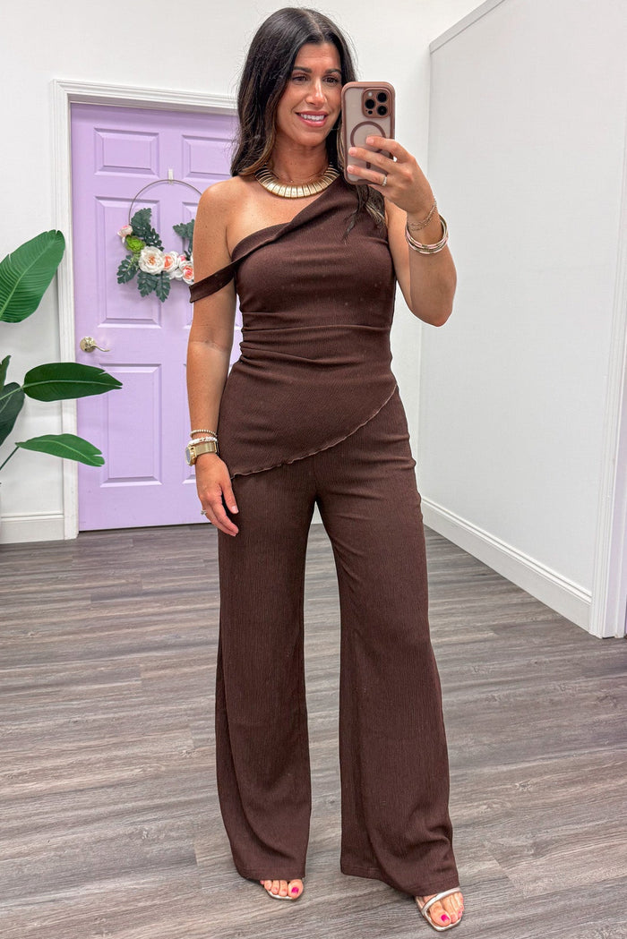 chocolate brown elastic waistband wide leg pants
