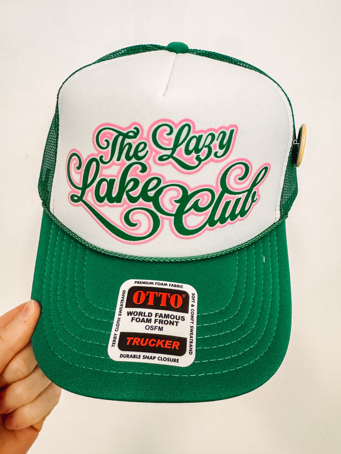 the lazy lake club green trucker hat