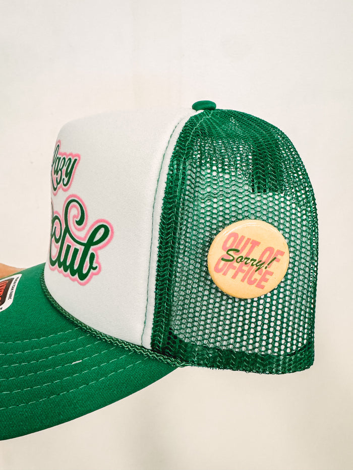 the lazy lake club green mesh trucker hat