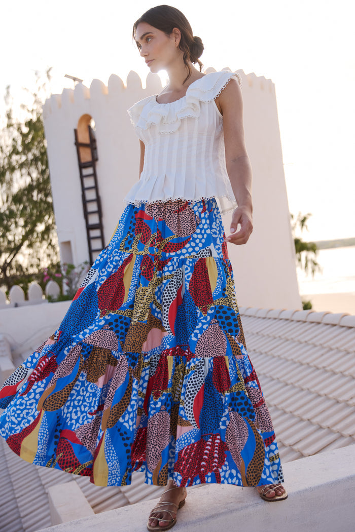 Tiered Maxi Skirt- Nautilus Blue