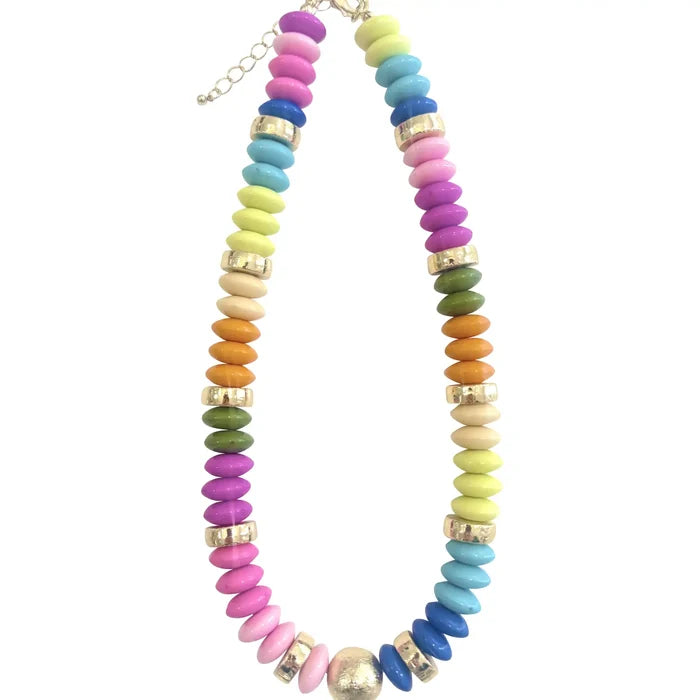 vibrant rainbow colorful disc beaded necklace