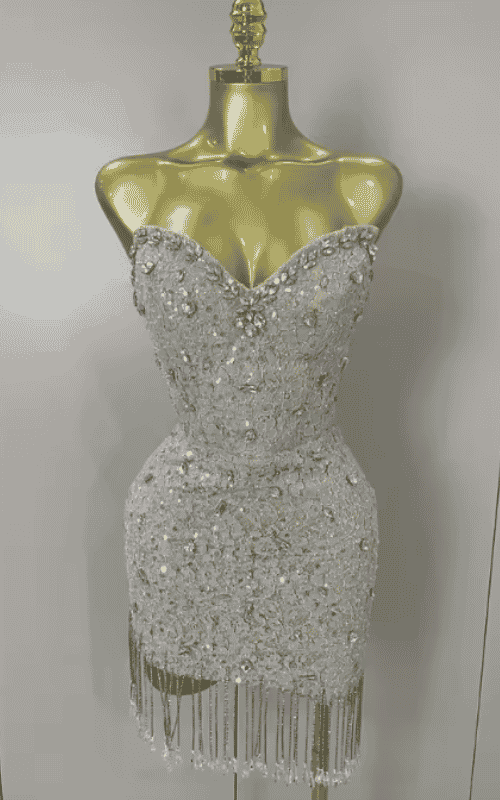 Toni Luxury Sparkle Diamond Tassel Halter Cocktail Dress