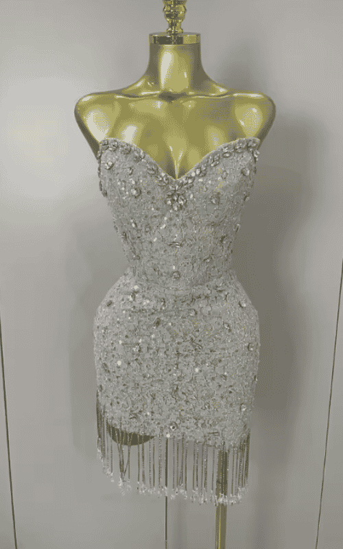 Toni Luxury Sparkle Diamond Tassel Halter Cocktail Dress