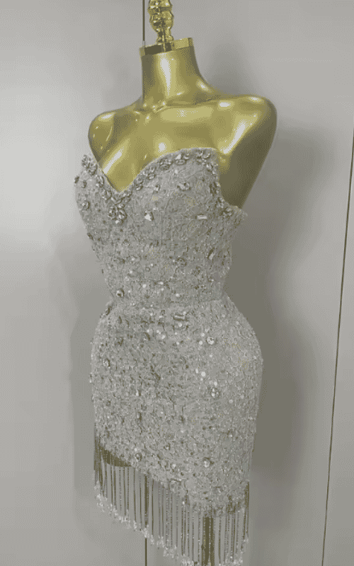 Toni Luxury Sparkle Diamond Tassel Halter Cocktail Dress