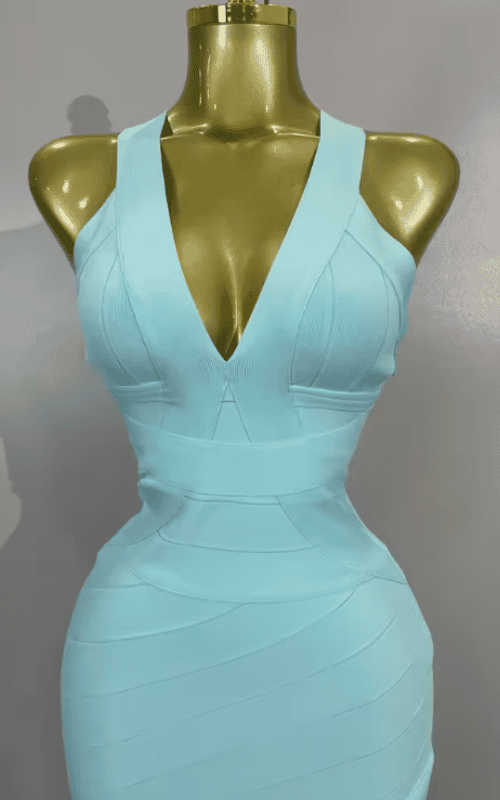 Trisha elegant V-neck tassel bodycon bandage dress for women. Perfect for birthdays, club nights, and evening party celebrity-inspired looks.