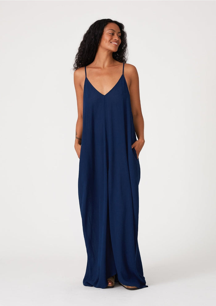 v-neck cocoon dress navy