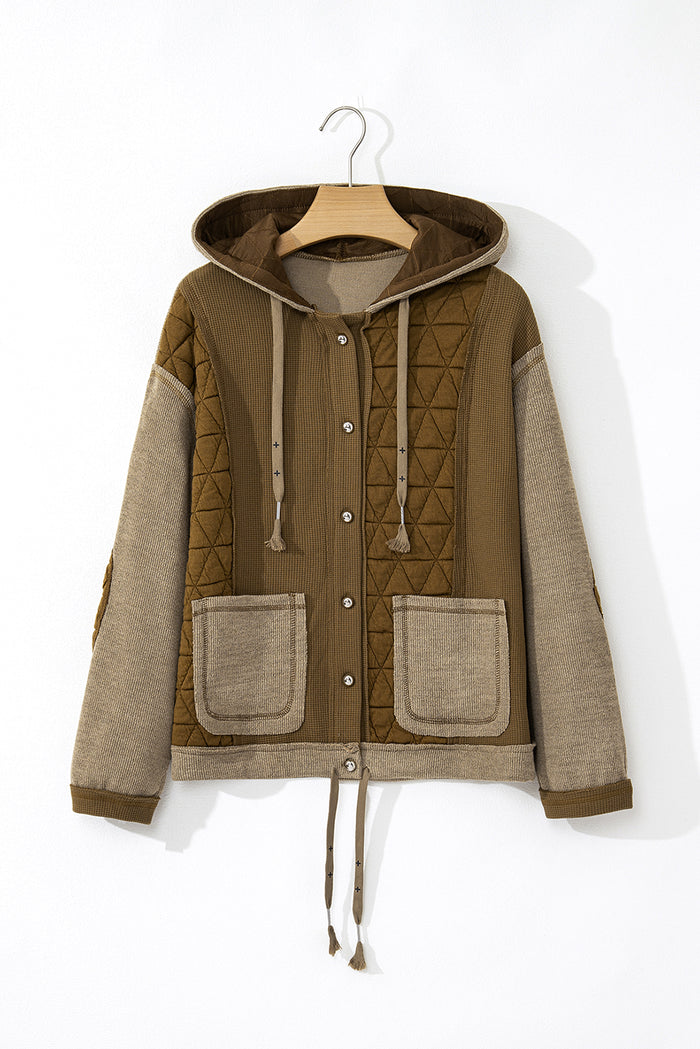 Veste à capuche coupe ample matelassée texturée vert kaki