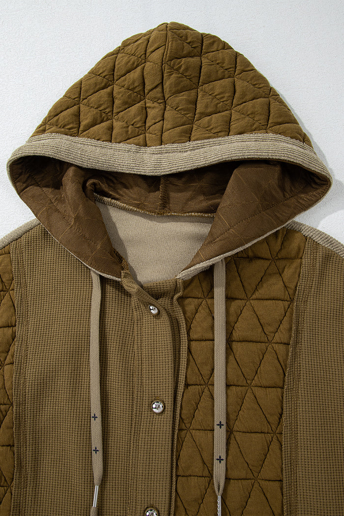 Veste à capuche coupe ample matelassée texturée vert kaki