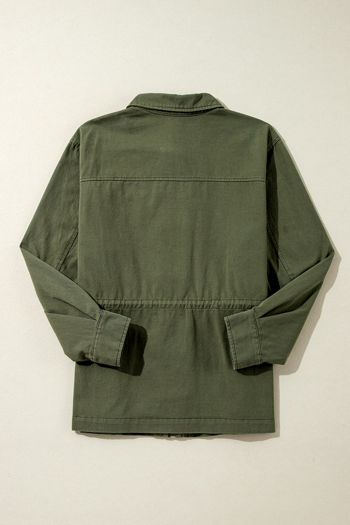 Veste à col taille serrée avec fermeture éclair et bouton-pression vert kaki