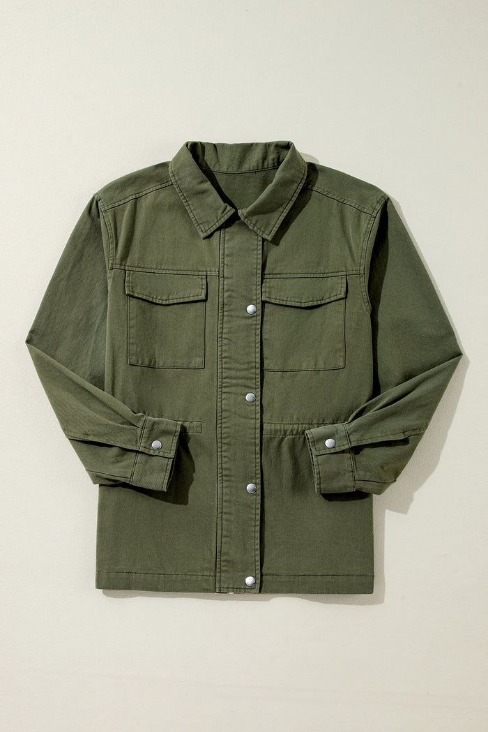 Veste à col taille serrée avec fermeture éclair et bouton-pression vert kaki
