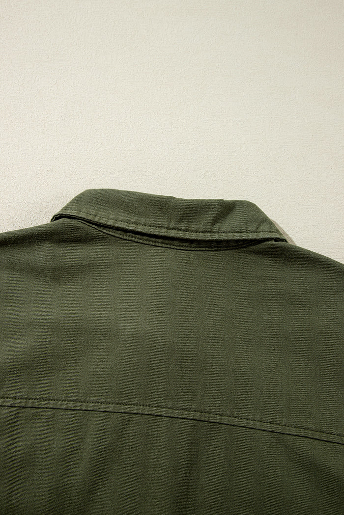 Veste à col taille serrée avec fermeture éclair et bouton-pression vert kaki