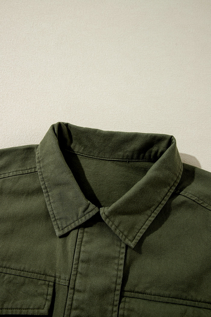 Veste à col taille serrée avec fermeture éclair et bouton-pression vert kaki