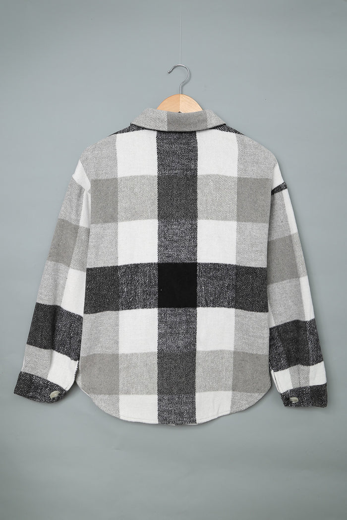Veste à manches longues boutonnée à carreaux gris avec poche