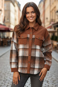 Veste à poche poitrine en velours côtelé à carreaux cannelle