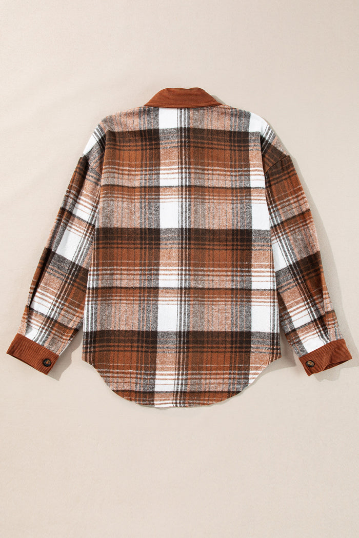 Veste à poche poitrine en velours côtelé à carreaux cannelle