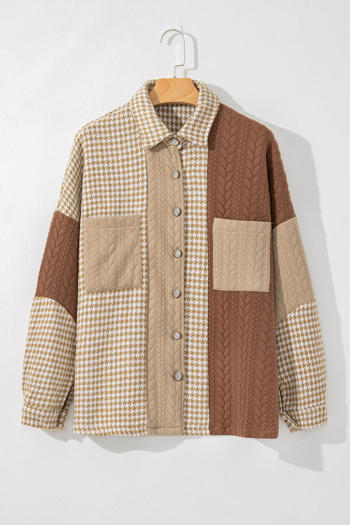 Veste ample en patchwork texturé à contraste de couleur pied-de-poule