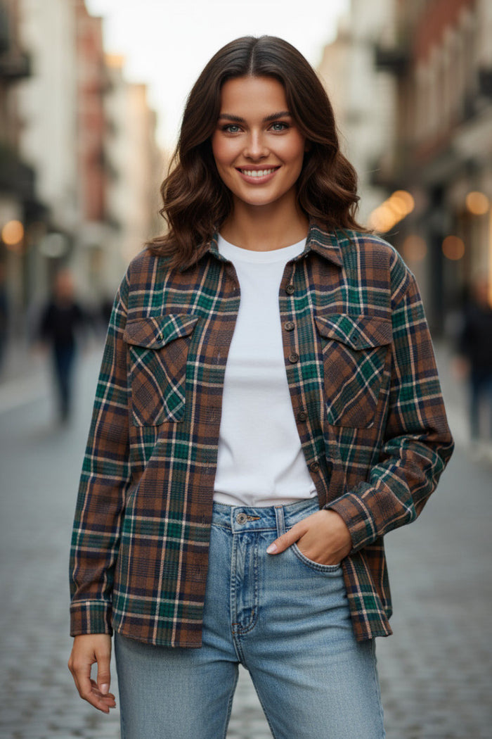 Veste chemise boutonnée marron *