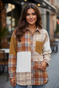 Veste chemise patchwork à carreaux orange avec poche