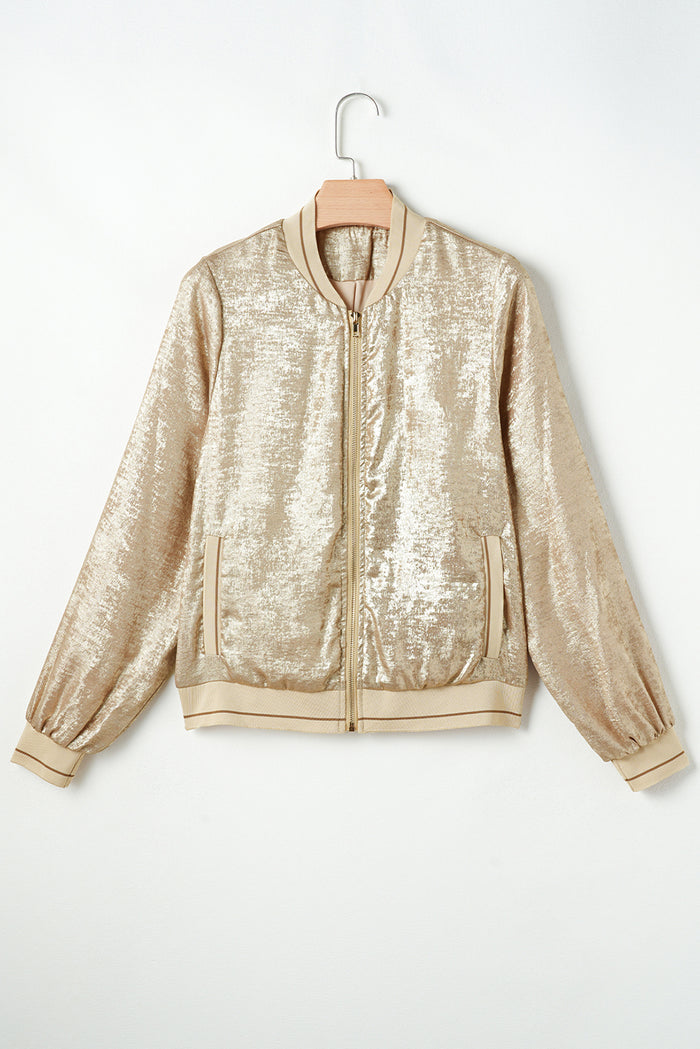 Veste de baseball zippée beige métallisée