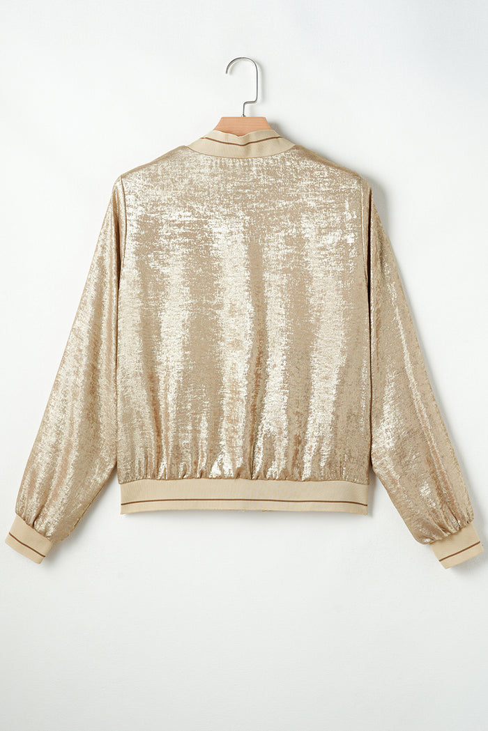 Veste de baseball zippée beige métallisée