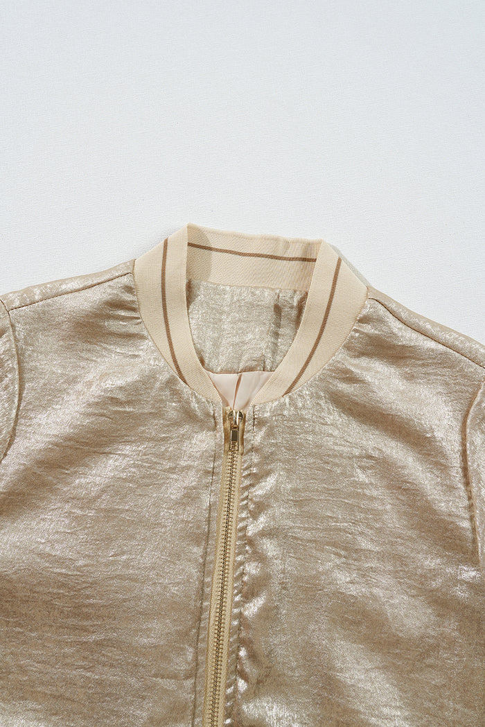 Veste de baseball zippée beige métallisée