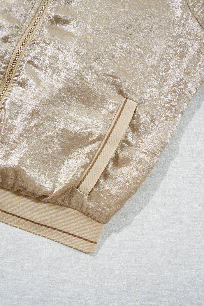Veste de baseball zippée beige métallisée