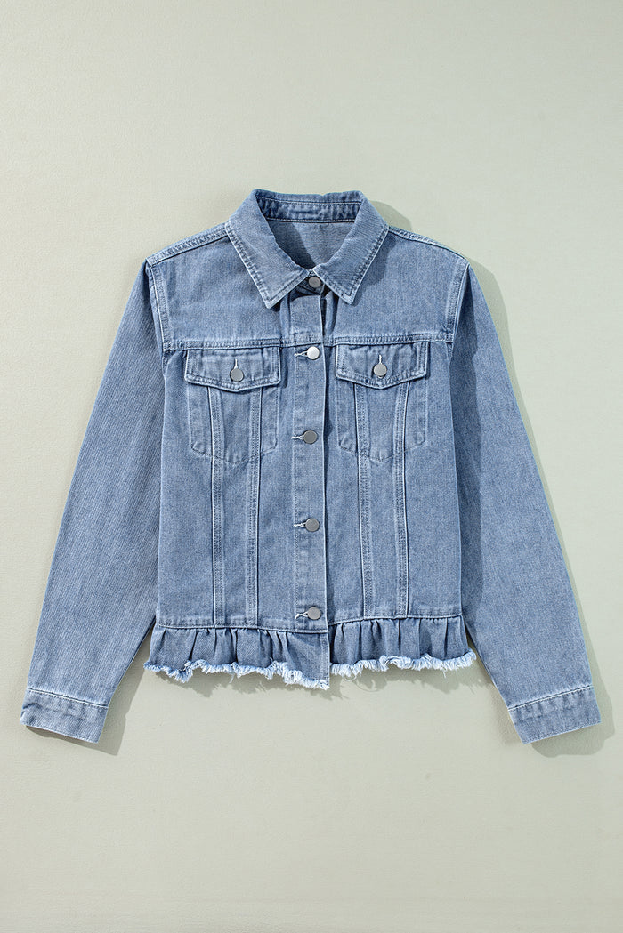 Veste en jean Bleu à volants et ourlet brut *