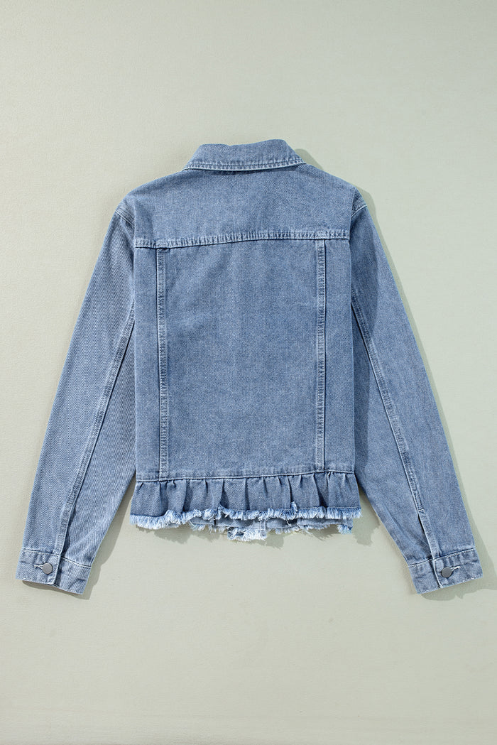 Veste en jean Bleu à volants et ourlet brut *