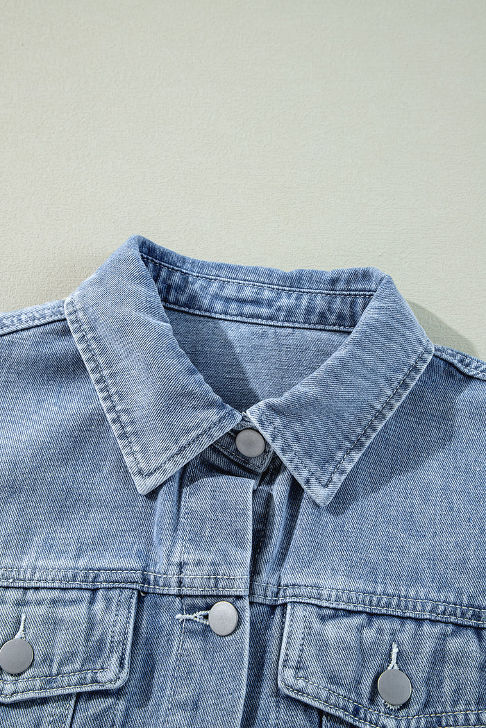 Veste en jean Bleu à volants et ourlet brut *