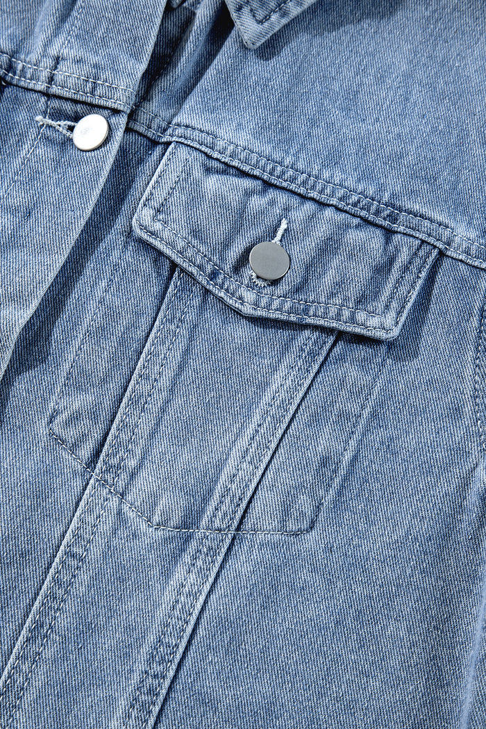 Veste en jean Bleu à volants et ourlet brut *