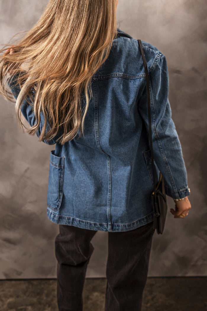 Veste en jean bleu voile avec poches latérales *
