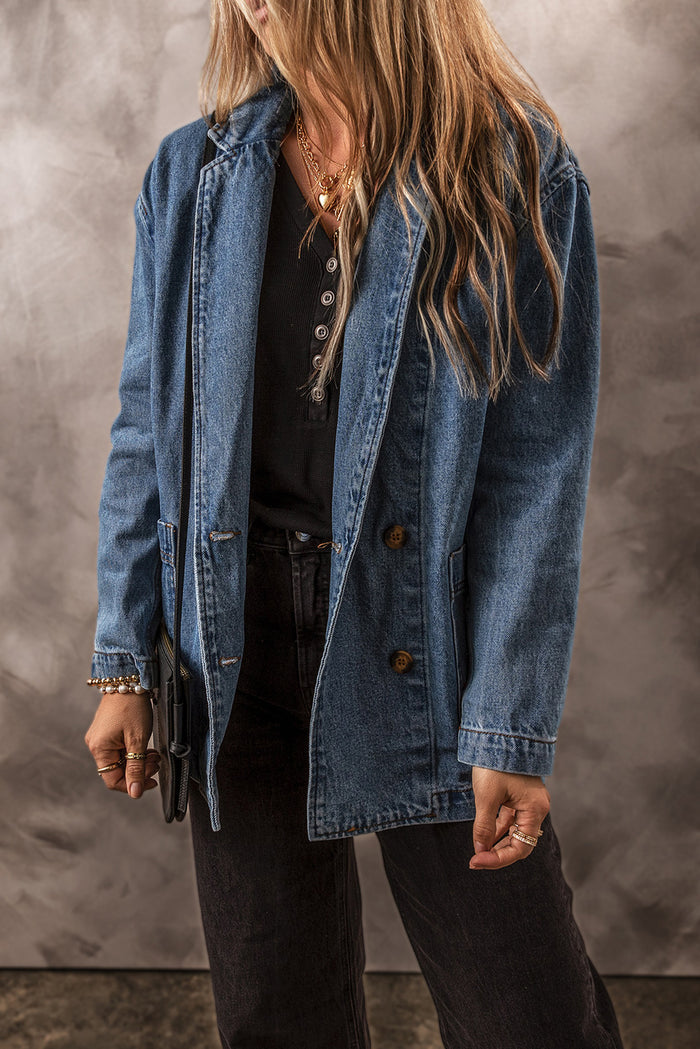 Veste en jean bleu voile avec poches latérales *